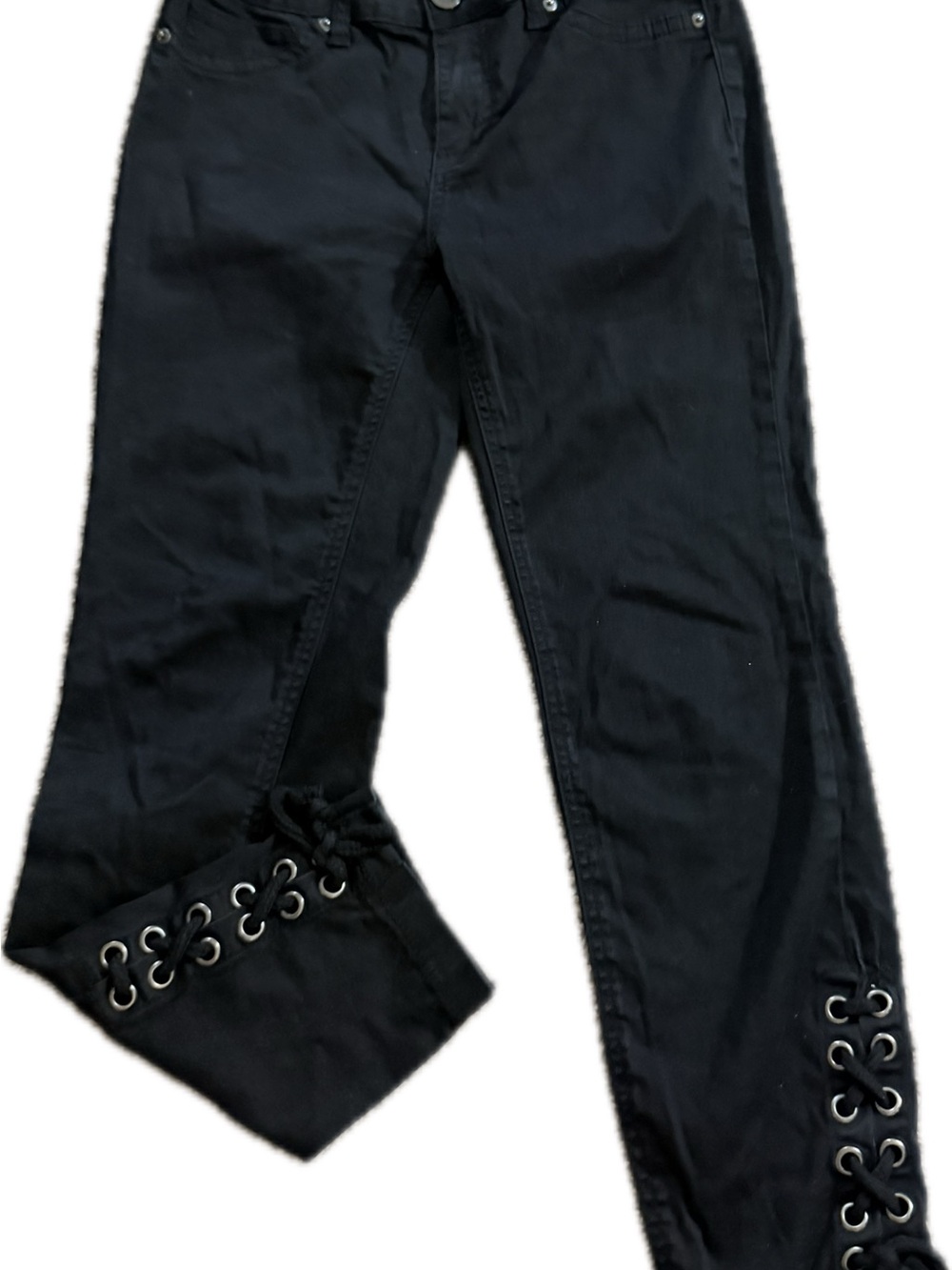 Ashley Mason Black Cropped Lace-Up Ankle Pants
